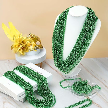 YAXINRUI 12 PCS St. Patricks Day Necklaces, Green Mardi Gras Beads Christmas Necklace, 33" St. Patrick's Day Green Beads St. Patricks Day Accessories for Mardi Gras, St. Patricks Day Party Favors