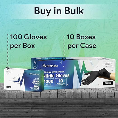 Black X Small Nitrile Gloves Case of 1000 - Medical Grade - Latex-Free, Powder-Free - Disposable Nitrile Gloves - Medical Exam, Lab, and Industrial Use