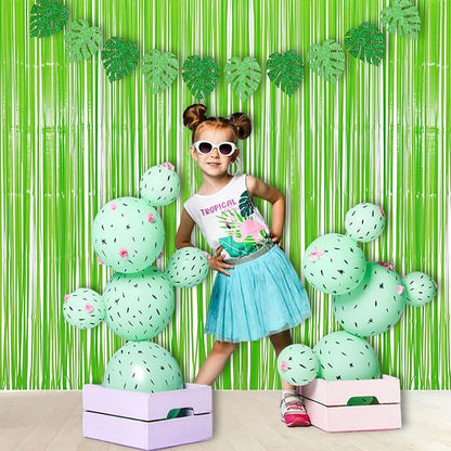 BRAVESHINE Pastel Green Streamers Party Backdrop Decoration - Tinsel Curtain Foil Fringe Backdrop for Birthdays/Dinosaur/Lime Green Frog Theme/Wizard/Christmas Decorations - 3.2ft X 8.2ft