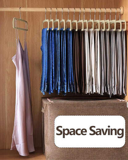 Velvet Hangers Non Slip - 20 Pack Pants Hangers for Closet - Thin Space Saving Clothes Hanger - Strong, Durable, Jean Perchas with 360 Degree Rotatable Hook for Tank Top (Beige Silver Hook)