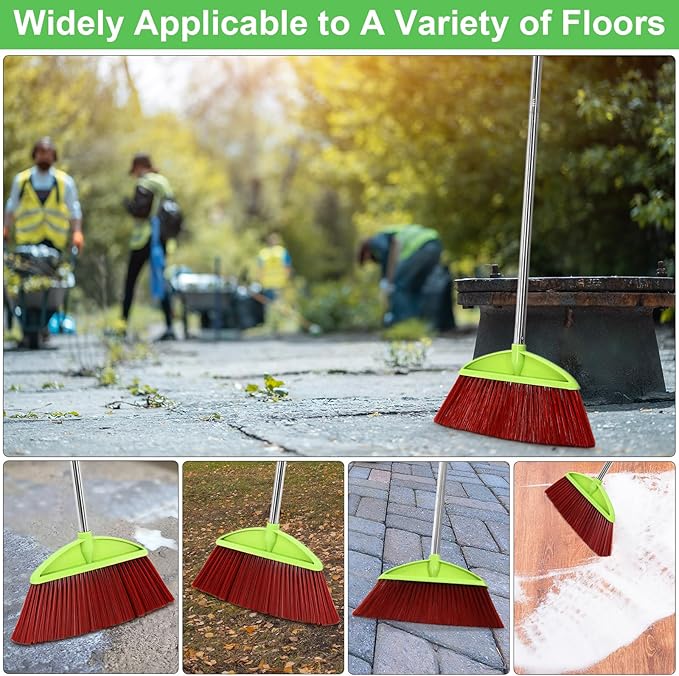 Lasnten 8 Pack Indoor Broom for Floor Cleaning Commercial Set with 49" Stainless Steel Detachable Handle Indoor and Outdoor Floor Brooms for Home, Garage, Kitchen, Office, Patio(Green,49x13.6 Inches)