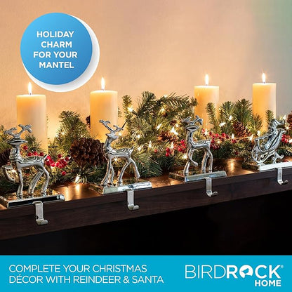 BIRDROCK HOME Reindeer & Santa Claus Stocking Holder Set for Mantle - Set of 4 - Christmas Decorations - Holiday Mantle Fireplace Topper - Decorative Metal Hanger for Stockings - Home Décor Stand