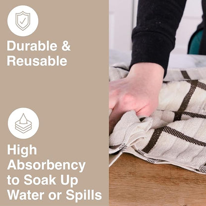 All-Clad Checked Kitchen Towel: Highly Absorbent, Super Soft Long Lasting - 100% Cotton, 17"x30" Tea Towel for Cleaning & Drying Dishes, Pans, Glassware, or Countertops, (1-Pack), Almond