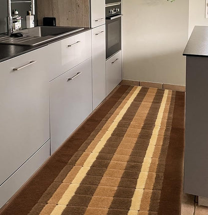 Washable Custom Size Runner Rug Squares Geometric Design Extra Long Runner Rugs for Hallways 26 Inch Wide x Pick Your Size by Feet Slip Skid Resistant Rubber Back (Square Brown, 12 ft x 26 in)