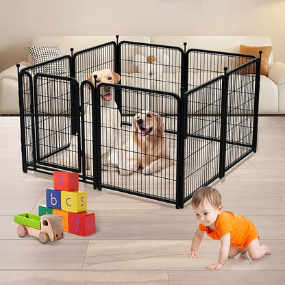 Dog Playpen 32 inch 16 Panels, Puppy Playpen Indoors, Dog Fence Outdoor for Yard, Wide Door Low Threshold Garden Fence for Medium/Large Pets. Black Dog Pens Total 35.4 Ft(L)