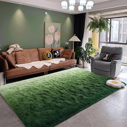 DweIke Luxury Fluffy Kids Rugs for Living Room Bedroom, 6x9 Large Shaggy Forest Green Area Rug for Girls Boys, Upgrade Plush Non-Slip and Washable Colorful Fuzzy Carpet for Dorm Nursery Decor