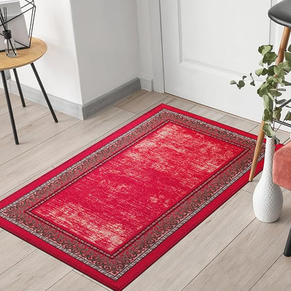 Antep Rugs Alfombras Bordered Modern 2x4 Non-Slip (Non-Skid) Low Pile Rubber Backing Kitchen Area Rug (Red, 2'3" x 4')