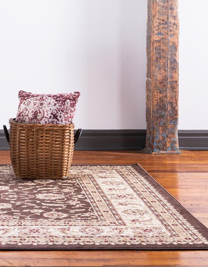 Rugs.com Aditi Collection Rug – 7 Ft Square Brown Medium-Pile Rug Perfect for Living Rooms, Kitchens, Entryways
