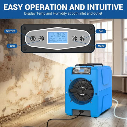 MOUNTO Commercial Dehumidifier, 150 Pint High-Capacity, Includes Pump Drain Hose for Water Damage Restoration, Ideal for Basements, Warehouses & Job Sites