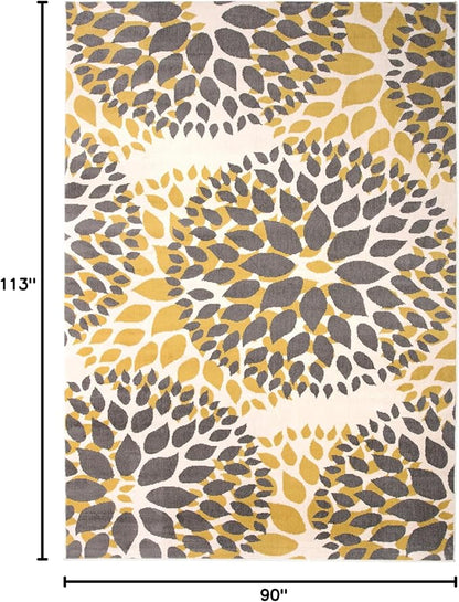 Rugshop Modern Yellow Floral Circles Design Area Rug – Elegant Non-Shedding, 7'6" x 9'5" for Living Room, Bedroom, Dining Room, Kitchen