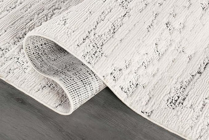 Beverly Rug Micro Loop Area Rug White/Gray 8x10 Abstract Modern Luxury Brushstroke Durable Soft Indoor Rugs for Living Dining Room Office Stain Resistant Non Shedding Casual Indoor Carpet 8 x 10
