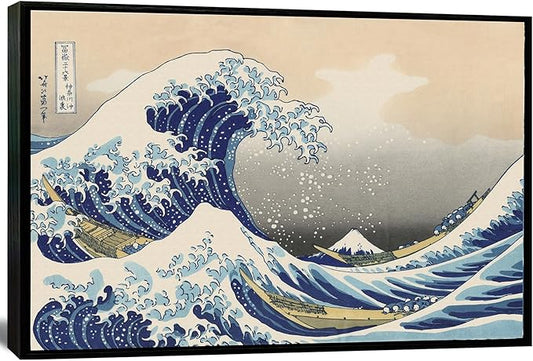 The Great Wave off Kanagawa by Katsushika Hoki Wall Art Decor, Classic Painting Black Framed Seascape Canvas Print Pictures, Modern Japanese Artwork for Bedroom Living Room Decoration - 24"x36"