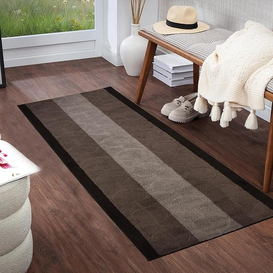 Washable Custom Size Runner Rug Circles Abstract Design Extra Long Runner Rugs for Hallways 26 Inch Wide x Pick Your Size by Feet Slip Skid Resistant Rubber Back (Circle Grey, 2 ft x 26 in)