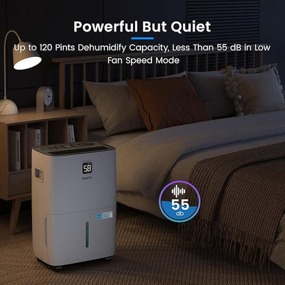 Yaufey 120 Pints Energy Star Dehumidifier for Home, Basement and Large Room up to 6000 Sq. Ft., with Drain Hose, Timer, Intelligent Humidity Control and Large Water Tank