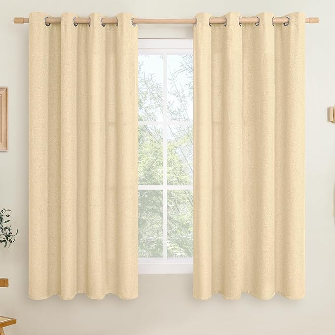 LAMIT Sand Linen Curtains for Bedroom 63 Inch Length, No See Through Grommet Privacy Window Drapes for Living Room Light Filtering Thick Curtain for Farmhouse, 2 Panels, 52 x 63 Inch