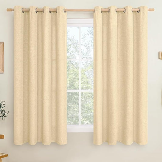 LAMIT Sand Linen Curtains for Bedroom 63 Inch Length, No See Through Grommet Privacy Window Drapes for Living Room Light Filtering Thick Curtain for Farmhouse, 2 Panels, 52 x 63 Inch