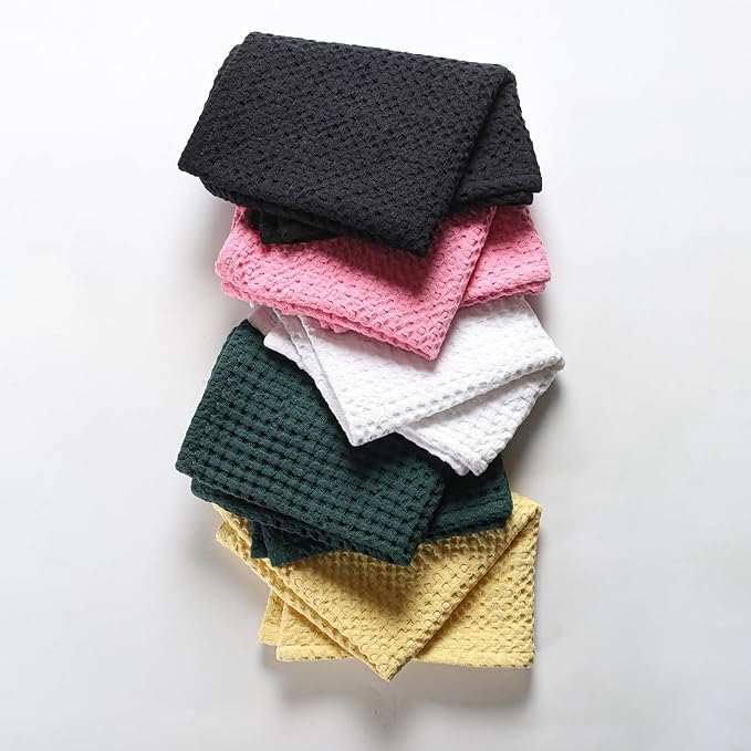 Native Fab 100% Cotton Premium Waffle Kitchen Towels, 4 Pack, 16" x 26", Super Absorbent Reusable Cleaning Cloths, Tea Towels, Machine Washable Hand Towels, Pink