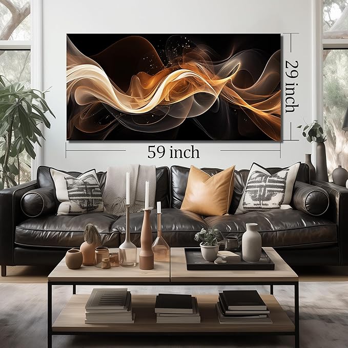 JuhaiArt Abstract Art Prints Bedroom Gold Wall Decor Black Wall Picture for Living Room Home Office 29" x 59" Lines Poster Artwork