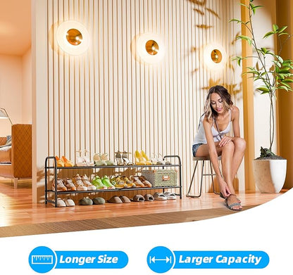 2 Tier Shoe Rack for Closet, 44 Inch Extra Long Shoe Storage Organizer for Shelves, Heavy Duty Metal, Easy Assembly, Black
