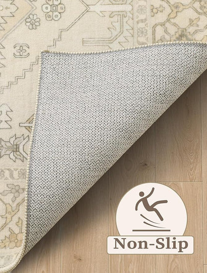SERISSA Runner Rug for Hallways, 2'6"x10' Washable Non Slip Kitchen Runner Rug, Long Boho Rug Vintage Beige Hallway Stair Ultra Soft Print Floor Carpet for Bedroom Bathroom Laundry Room