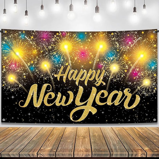 KatchOn, XtraLarge Happy New Year Banner - 72x44 Inch | Happy New Year Backdrop for New Years Decorations 2026 | NYE Eve Banner for NYE Decorations 2026 | New Years Eve Party Supplies 2026