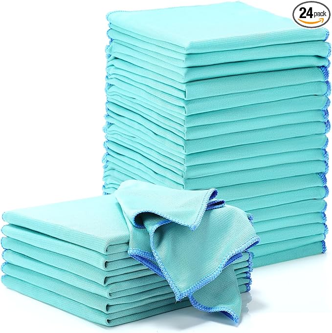 Maxcheck 24 Pack Magic Cleaning Cloth, 16 x 16 Inch Microfiber Glass Cleaning Cloths Reusable Lint Free Microfiber Towels for Kitchen Dish, Windows, Mirror, Glass, Car(Green)
