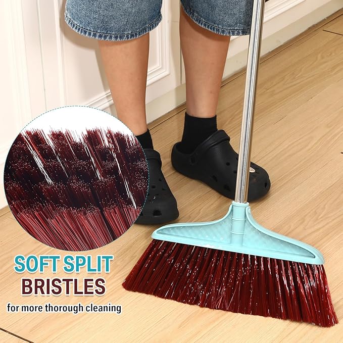Lasnten 8 Pack Indoor Broom for Floor Cleaning Commercial Set with 49" Stainless Steel Detachable Handle Indoor and Outdoor Floor Brooms for Home, Garage, Kitchen, Office, Patio(Blue,49x13.6 Inches)