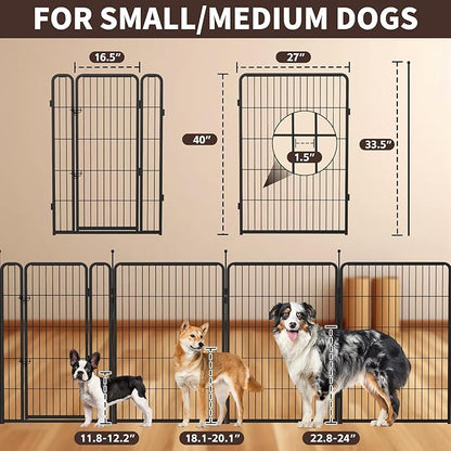 mestyl Dog Play Pen Indoors, Heavy Duty Metal Puppy Playpen, Portable Dog Exercise Pen Temporary Pet Fence with 2 Gate, 40" Height 16 Panels Foldable Dog Kennel for Large/Medium/Small Dogs