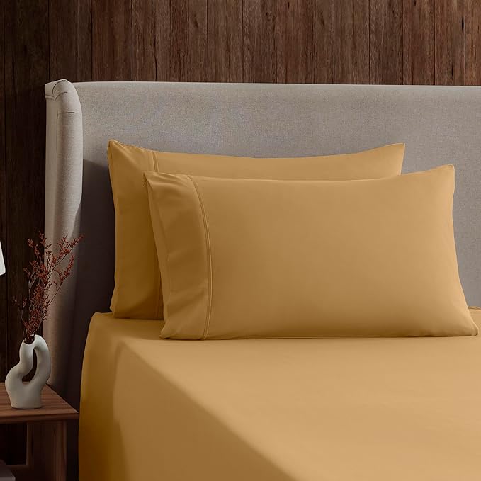 Nestl Short Queen Sheet Set - 1800 Ultra-Soft Microfiber - Double Brushed - Deep Pockets - Easy Fit - 4 Piece Set - Bed Sheets (Short Queen, Camel Gold)