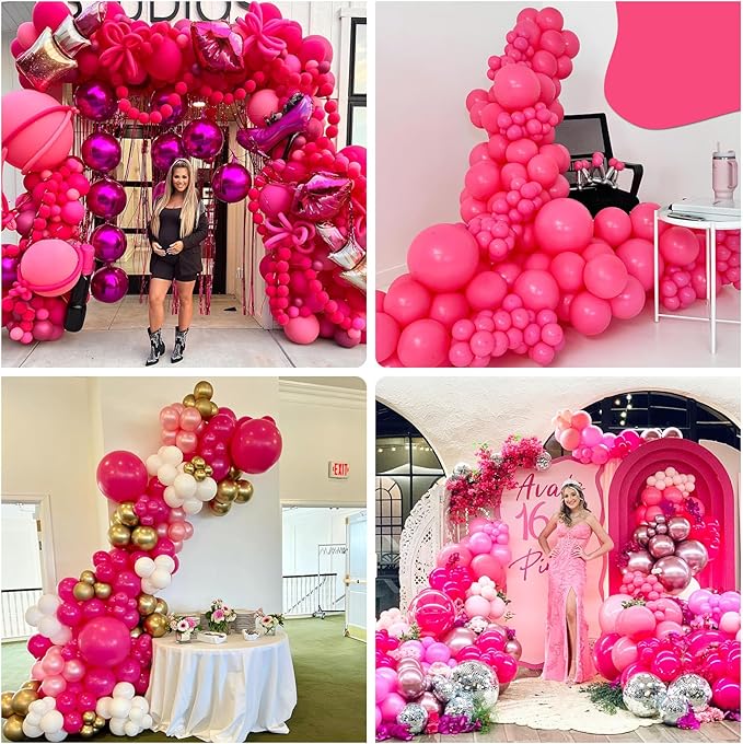 Hot Pink Balloons 12 Inch, 50Pcs Fuschia Pink Balloon Magenta Latex Balloons Matte Neon Dark Rose Pink Helium Balloons for Princess Birthday Wedding Baby Shower Valentine's Day Party Decoration