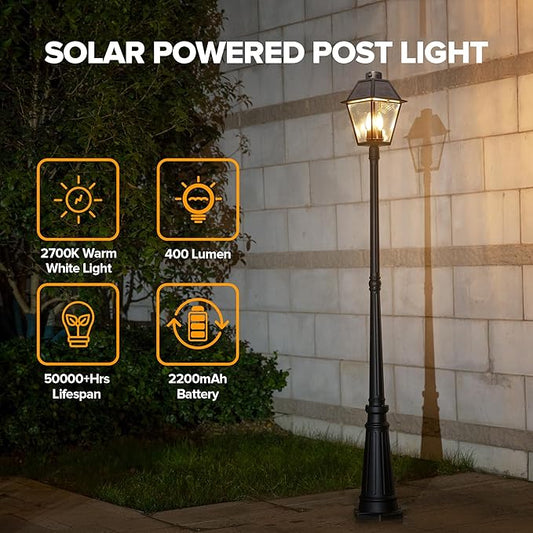LUTEC Outdoor Solar Lamp Post Light with Motion Sensor, Dusk to Dawn Waterproof Pole Light with Three Modes, Exterior Vintage Black Solar Powered Street Light Fixtures for Garden, Patio, Pathway, Yard