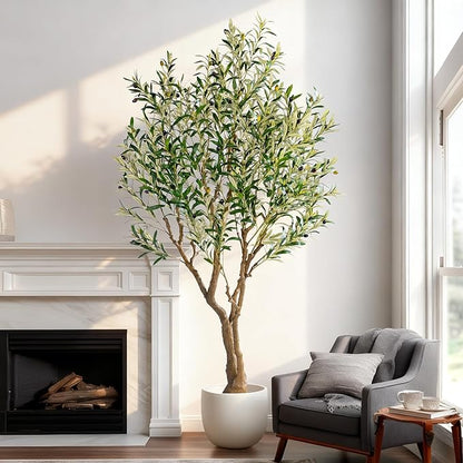 6ft Faux Olive Tree with Pot & Moss Artificial Olive Plant Fake Olive Tree for Home Decor, Large Indoor Artificial Trees Faux Plants Indoor Durable Artificial Trees for Living Room/Office