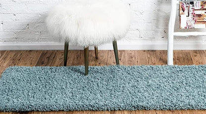 Unique Loom Solid Shag Collection Area Rug (2' 7" x 10' Runner Light Slate Blue)