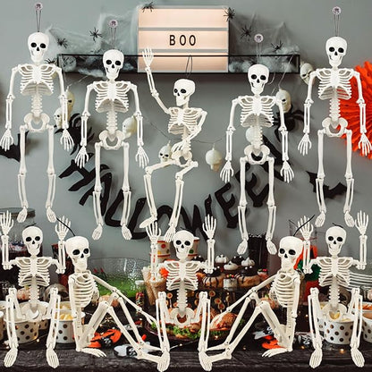10 Pack Halloween Skeleton Decorations Outdoor: 16" Posable Skeleton Halloween Prop for Haunted House Indoor & Outdoor Decoration Spooky Decor
