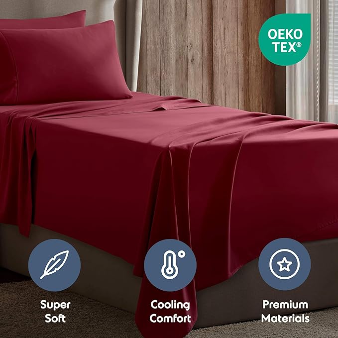 Nestl Twin Sheet Set - 1800 Ultra-Soft Microfiber Twin Bed Sheets - Double Brushed - Deep Pockets - Easy Fit - Extra Soft - 3 Piece Set - Bedding Sheets & Pillowcases (Twin, Burgundy Red)