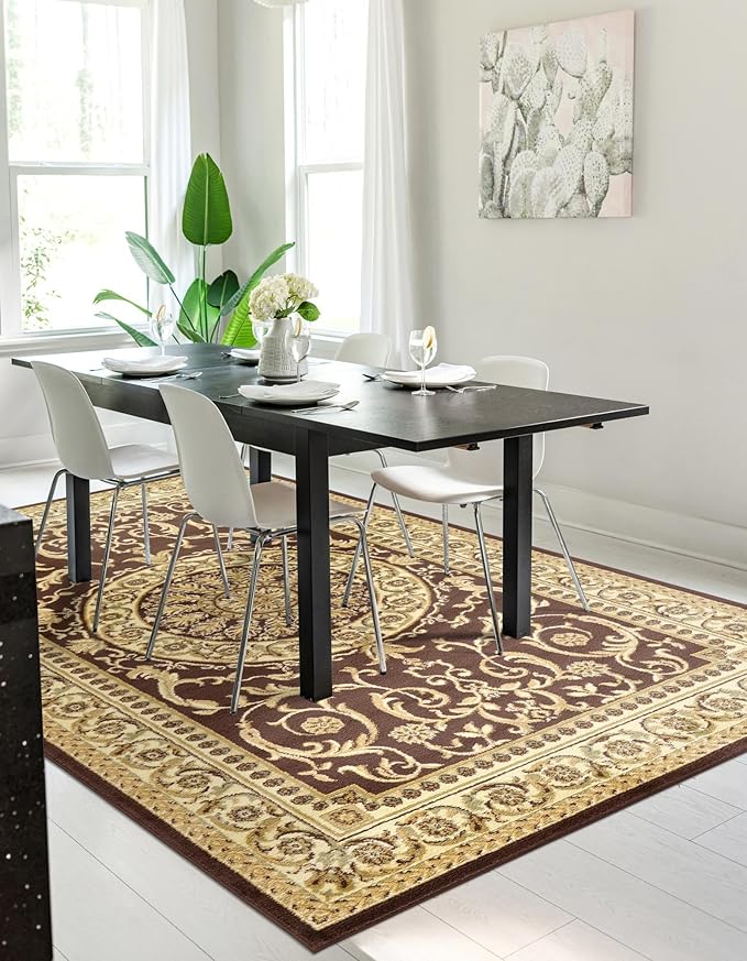 Rugs.com Chateau Collection Rug – 3x5 Brown Medium-Pile Rug Perfect for Entryways, Kitchens, Breakfast Nooks, Accent Pieces