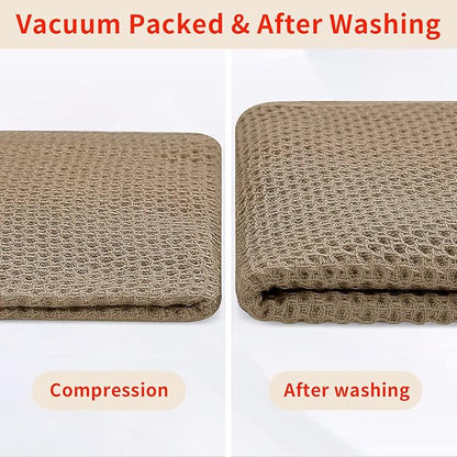 Homaxy 100% Cotton Waffle Weave Kitchen Dish Towels, Ultra Soft Absorbent Quick Drying Cleaning Towel, 13 x 28 Inches, 12-Pack, Tan