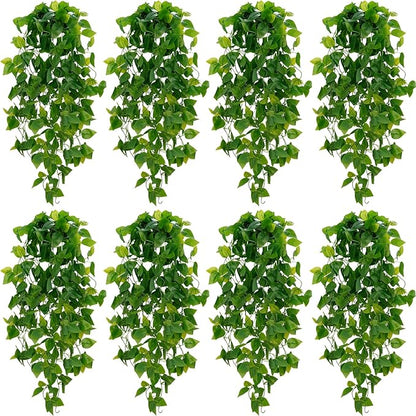 BLEUM CADE Fake Hanging Plants, 8pcs Artificial Hanging Plant, Faux Pothos Vines Hanging Plant Greenery for Wall Home Living Room Indoor Outdoor Decor (No Baskets)