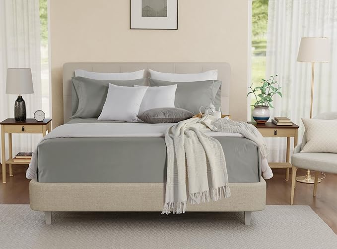 Egyptian Cotton Sheets Full Size Bed Set Deep Pockets, 800 TC Cotton Full Sheet Set, Soft Breathable Sateen Weave Elasticated Sheet & Pillowcase Sets, No Pill & Shrink, Machine Washable - Silver