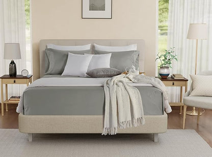 Egyptian Cotton Sheets Full Size Bed Set Deep Pockets, 800 TC Cotton Full Sheet Set, Soft Breathable Sateen Weave Elasticated Sheet & Pillowcase Sets, No Pill & Shrink, Machine Washable - Silver