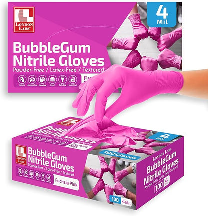 4 Mil – Fuchsia Pink Nitrile Gloves – Disposable Latex Free & Powder Free– Chemical Resistant, Pink Rubber Gloves