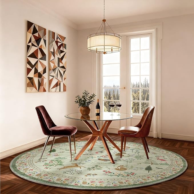 4x4 Round Bedroom Rug Washable: Living Room Rug Stain Resistant Non Slip Low Pile Small Carpet Rugs for Bedroom Kitchen Entryway Living Room Bedside Office Dorm Kids Room Entrance Indoor