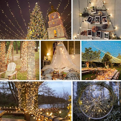 33 FT 100 LED Christmas String Lights Indoor Outdoor, Memory Function & Timer & 8 Modes, UL Certified, Linkable Green Wire Waterproof Twinkle Light for Christmas Tree Party Garden Decor (Warm White)