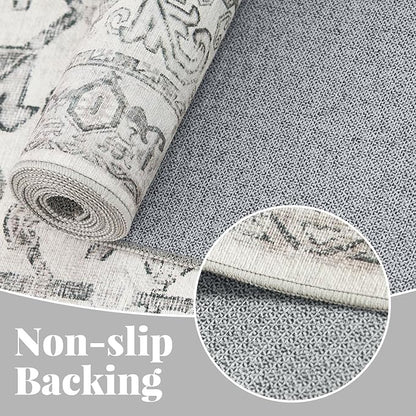 jinchan Kitchen Runner Rug 3x8 - Vintage Floral Machine Washable Non-Slip Hallway Runner Rug with Rubber Backing Ultra-Thin Carpet for Bedroom Laundry Room Farmhouse (3x8ft,Grey)