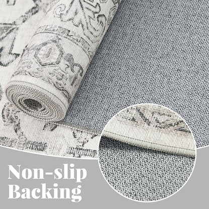 jinchan Runner Rug 2x6 - Vintage Hallway Machine Washable Rug Floral Non Slip with Rubber Backing Ultra-Thin Carpet Runner for Kitchen Bedroom Laundry Room Farmhouse Entryway (2x6ft,Grey)