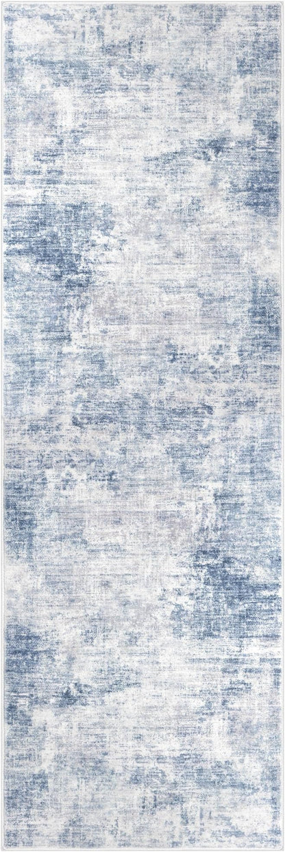 IOHOUZE Abstract Runner Rug 2x6 Ft Washable Runners for Hallways, Non Slip Kitchen Runner Printed Faux Wool Entryway Runner Indoor, Modern Abstract Floor Carpet for Hall Bedroom, Light Blue White