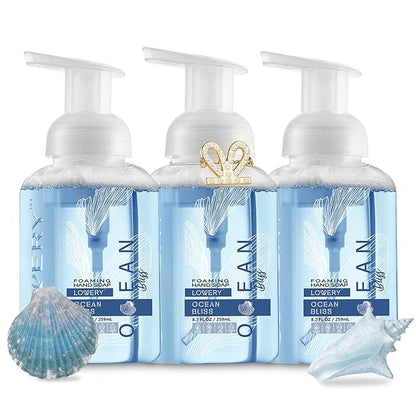 Foaming Hand Soap - Pack of 3 - Moisturizing Hand Soap with Aloe Vera & Essential Oils-Alcohol-Free Hand Wash in Ocean Bliss Fragrance-Scented Hand Wash for Kitchen or Bathroom-Free Swarovski Bracelet