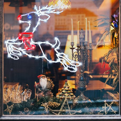 Christmas Decorations - 16" Christmas Window Silhouette Lights - 4 Pack Colour Lighted Reindeer ＆ Angel & Snowflake ＆ Snowman for Holiday Indoor and Outdoor Wall Door Window Decorate