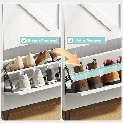 Vabches Shoe Storage Cabinet with 2 Flip Drawers,Freestanding Narrow Shoe Organizer with Open Storage,Hidden Slim Shoe Rack Cabinet for Entryway,White (2 Pack)