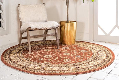 Rugs.com Aditi Collection Rug – 7' 10 Round Brick Red Low Rug Perfect for Kitchens, Dining Rooms